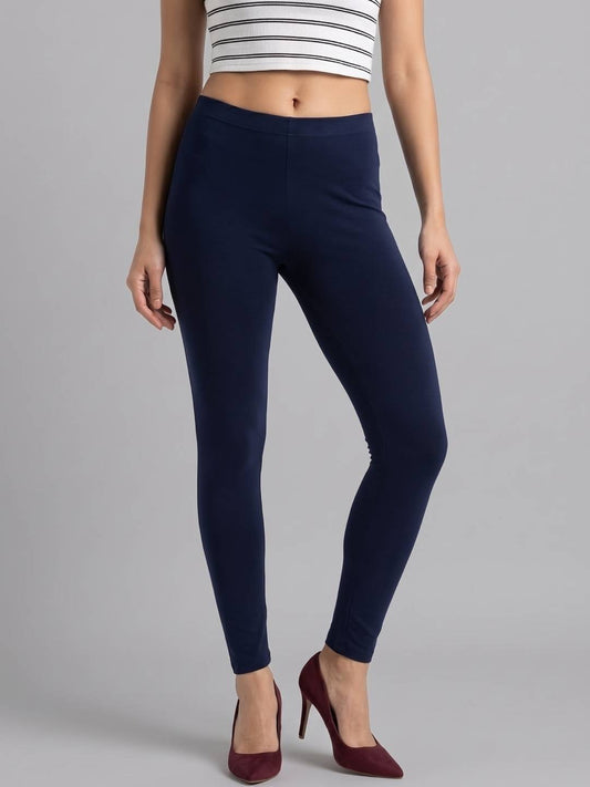 Navy Cotton Stretch Cropped Leggings - Plus Size