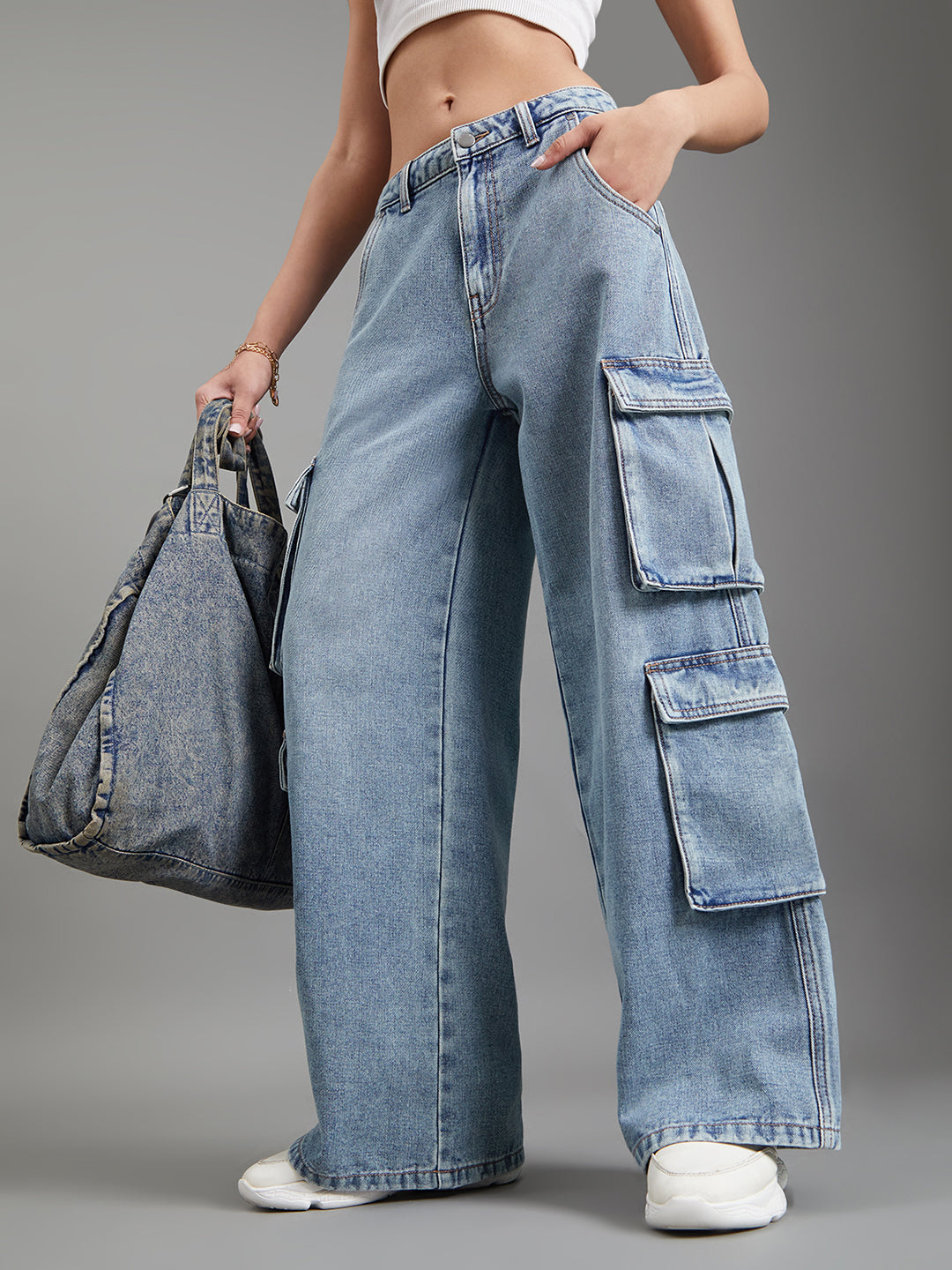 Medium Blue Denim Cargo Pants