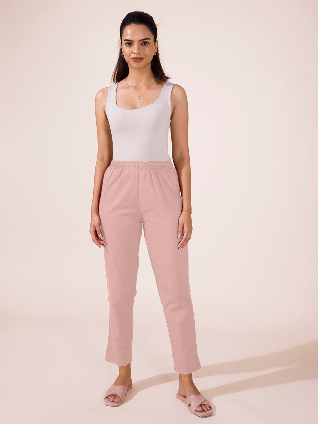 Baby Pink Cotton Pencil Pant