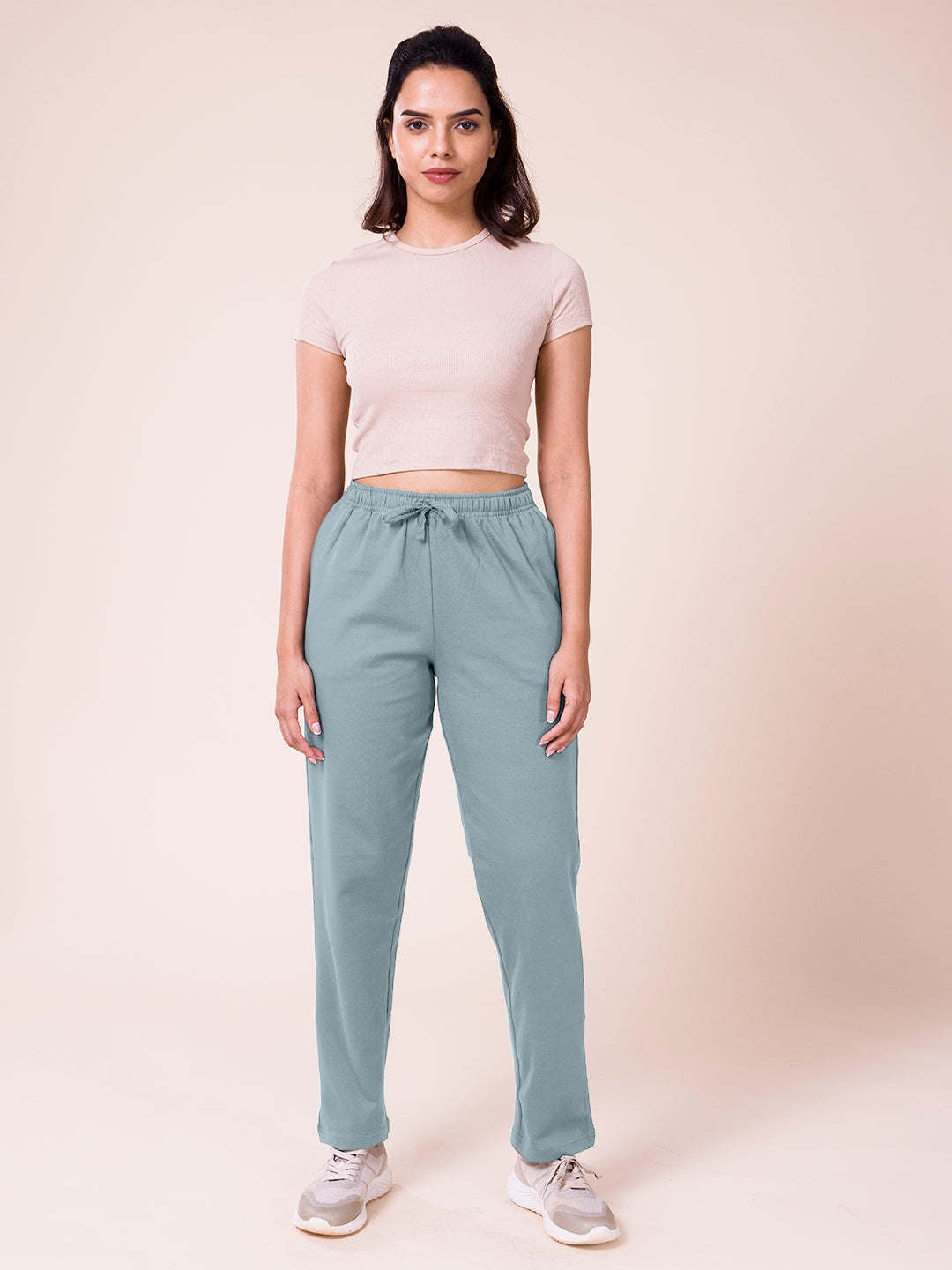Women Solid Dusty Blue Mid Rise Warm Casual Pants