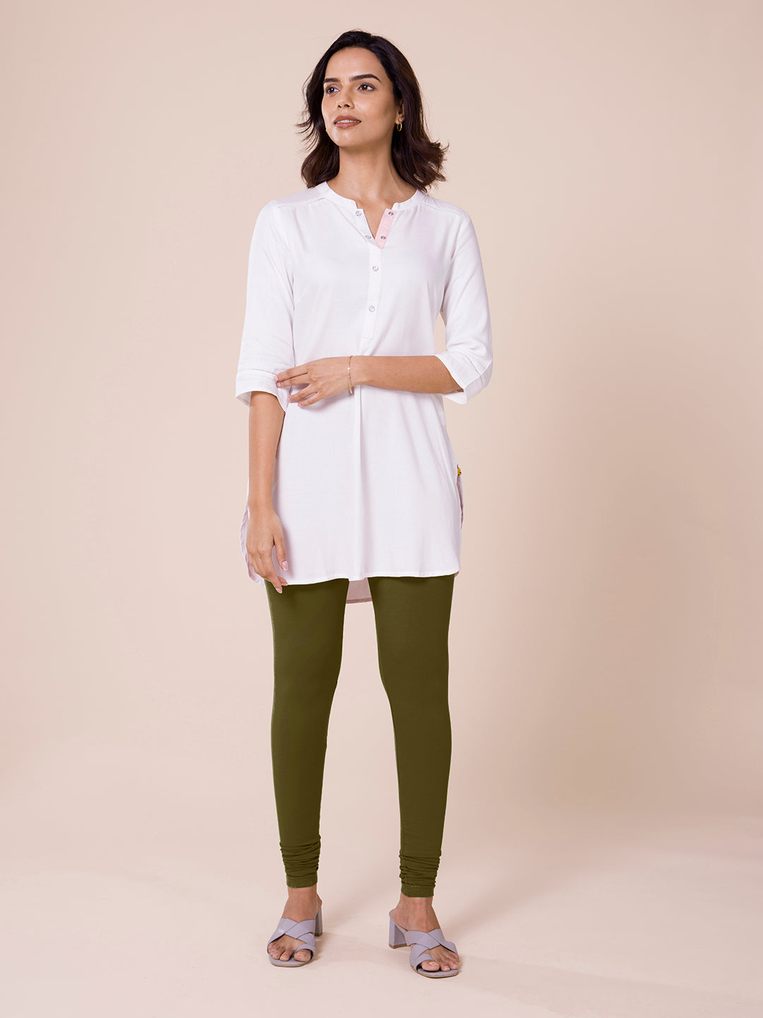 Buy Go Colors Women Olive Solid Stretch Leggings Online at Best Prices in  India - JioMart.