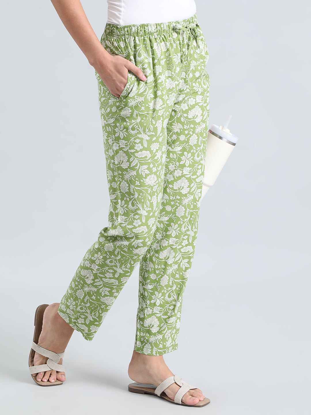 Light Green Woven Viscose Printed Lounge Pants