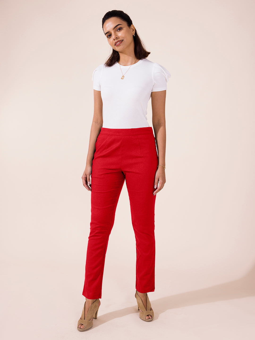 Dark Red Linen Pencil Pant