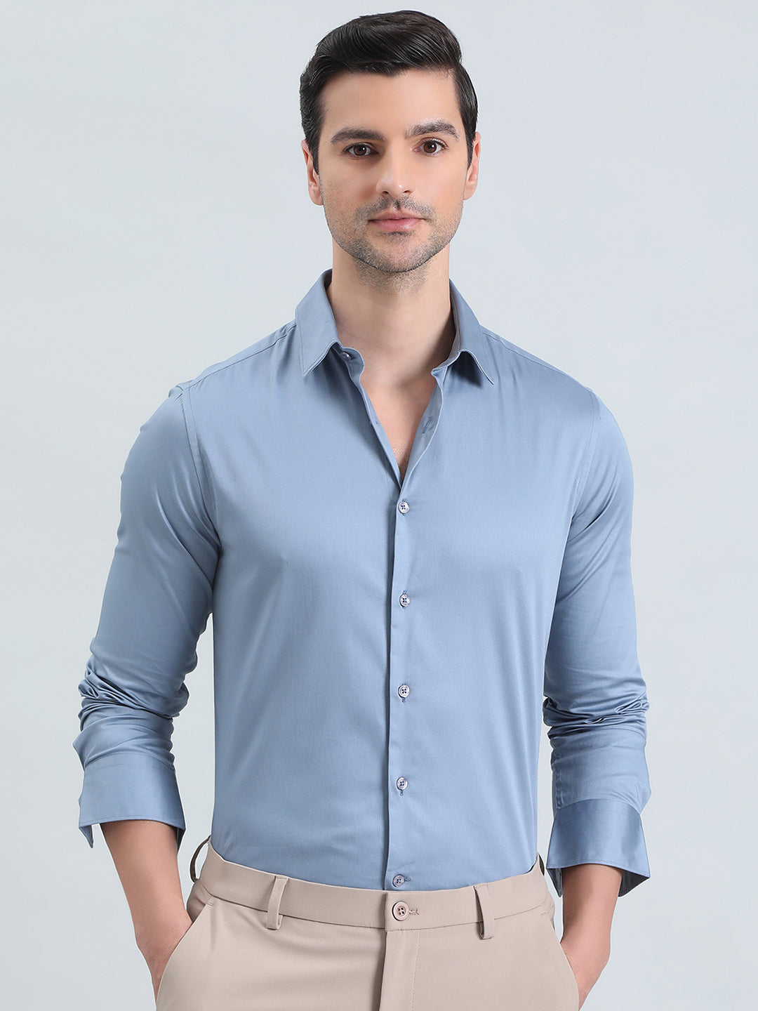 Cotton Stretch Slim Fit Satin Shirt