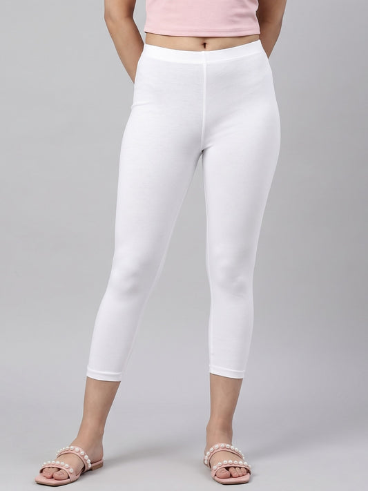 White Cotton Stretch Cropped Leggings