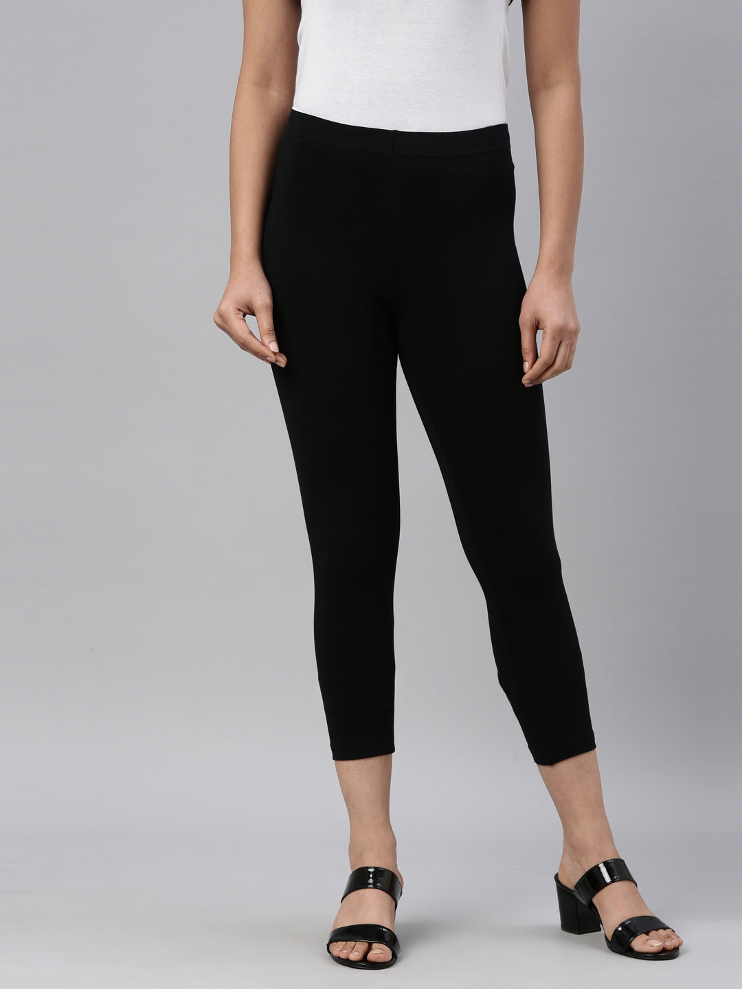 Black Cotton Stretch Cropped Leggings