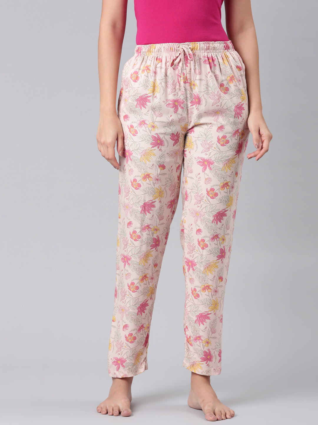 Medium Pink Woven Viscose Printed Lounge Pants