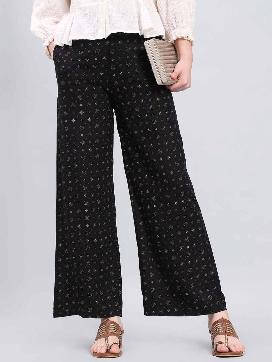 Black Viscose Printed Palazzo