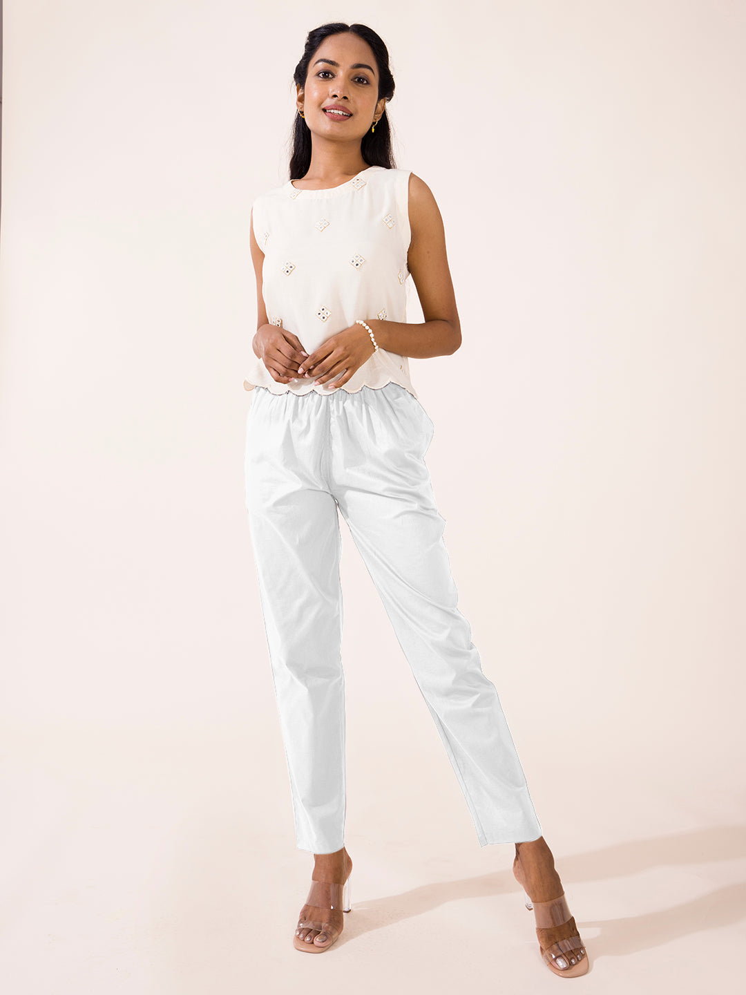 White Cotton Cambric Cotton Pants