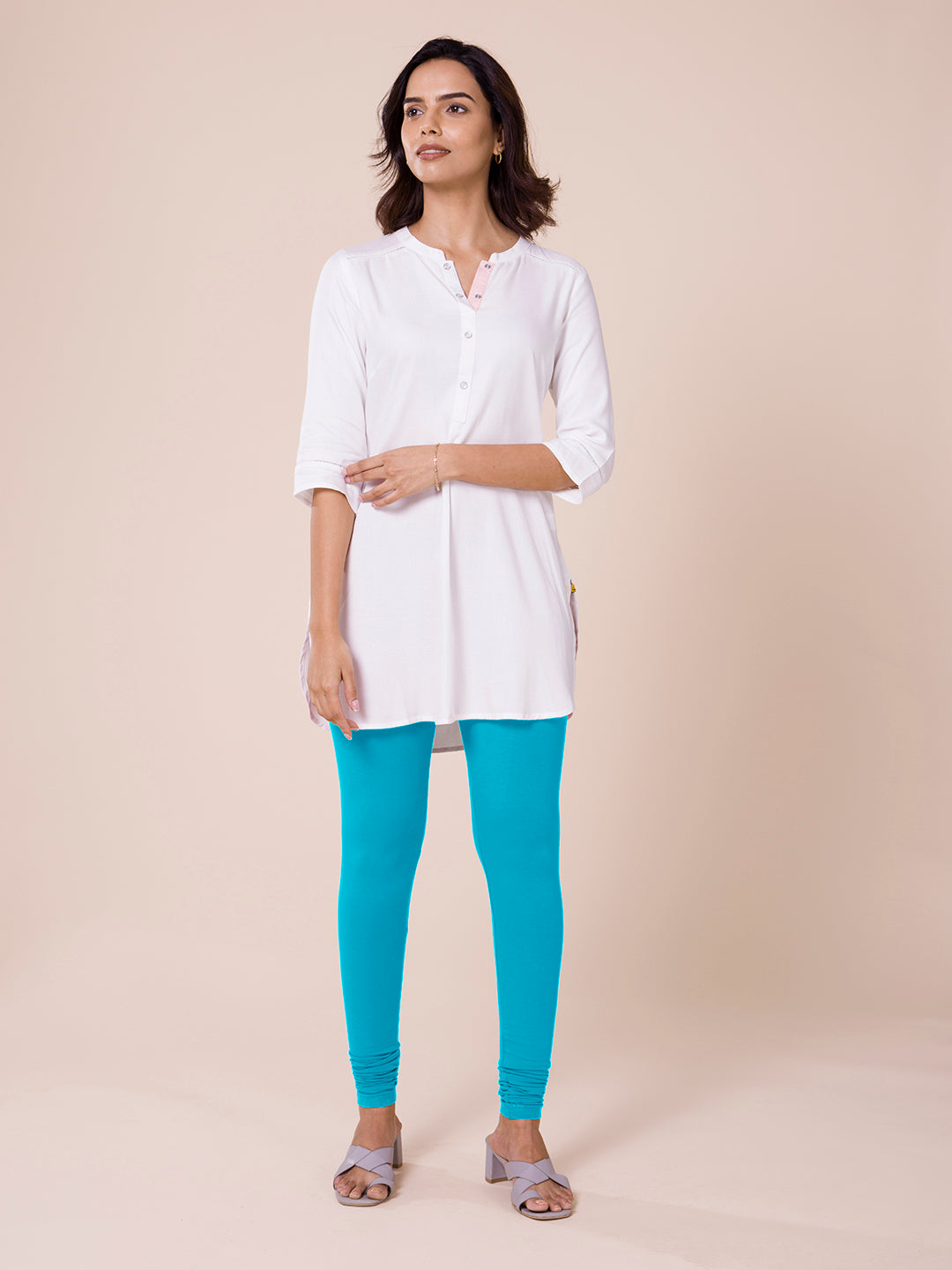 GO COLORS Women Firozee Cotton Churidar Leggings (Firozee, Size S
