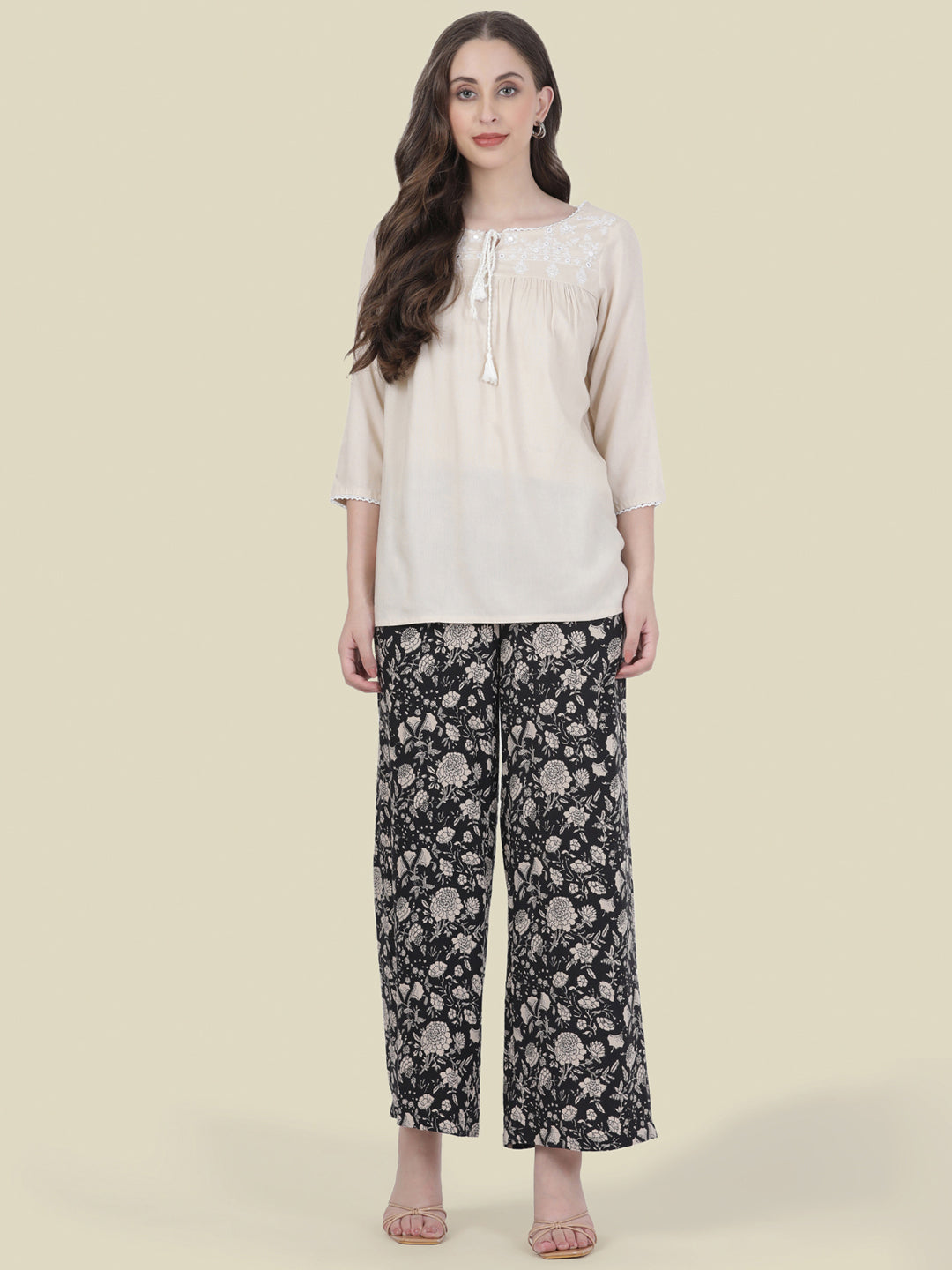 Black Woven Viscose Printed Palazzo