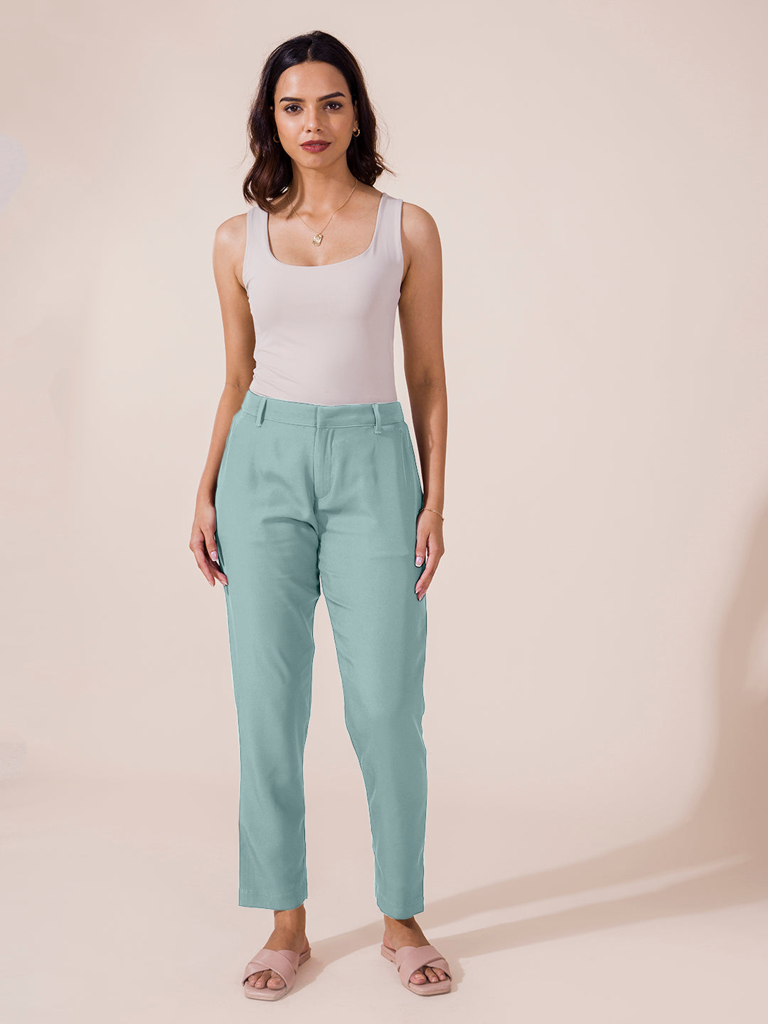 Dusty Green Crepe Tapered Trouser