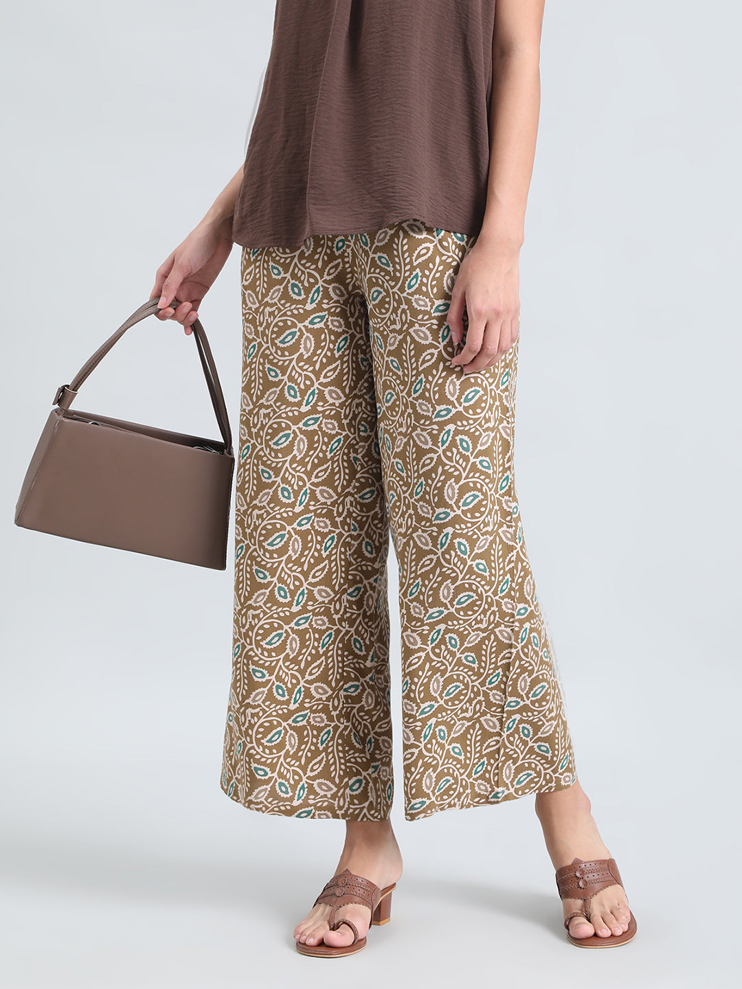 Green Woven Viscose Printed Palazzo