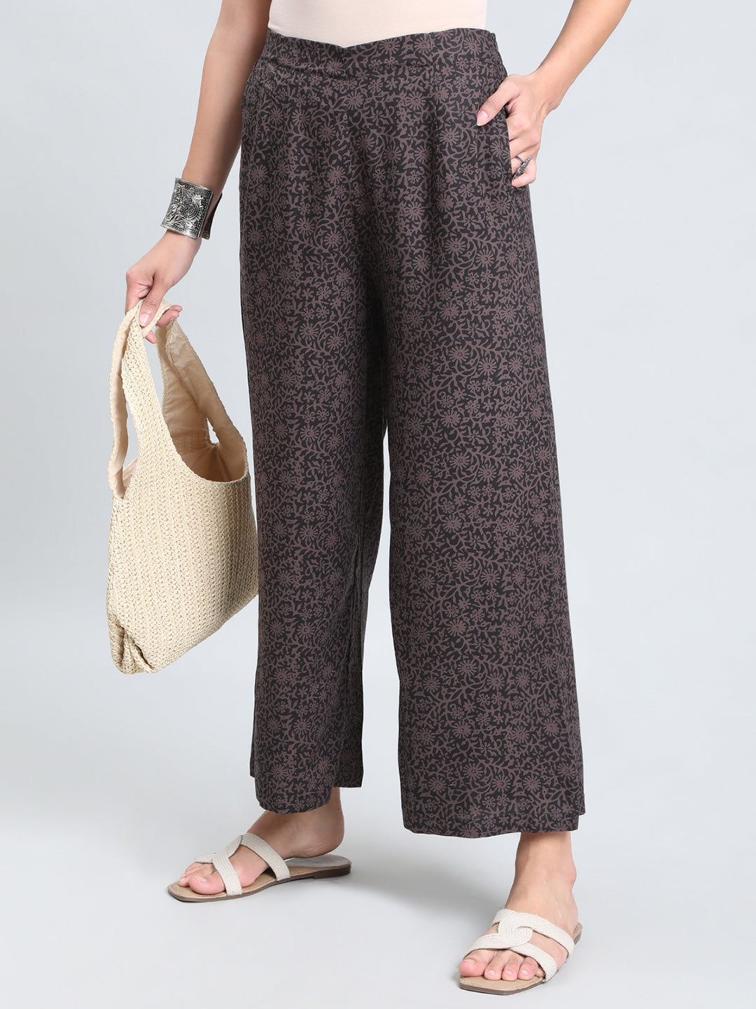 Black Woven Viscose Printed Palazzo