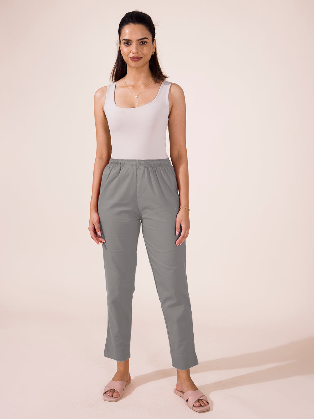 Ebony Grey Cotton Pencil Pant