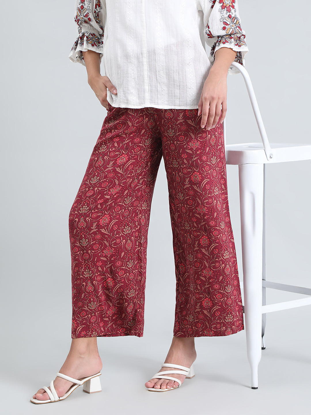 Dark Pink Woven Viscose Printed Palazzo