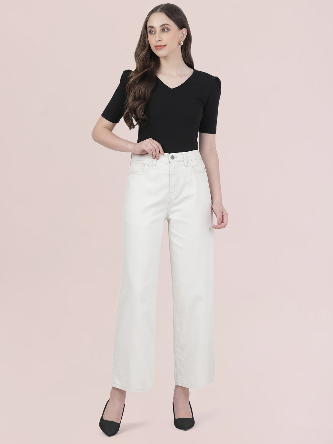 Cream Twill Wide Pants