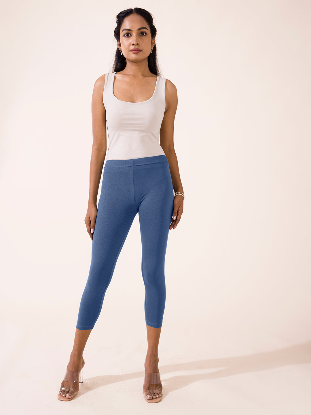 Jeans Blue Cotton Stretch Cropped Leggings