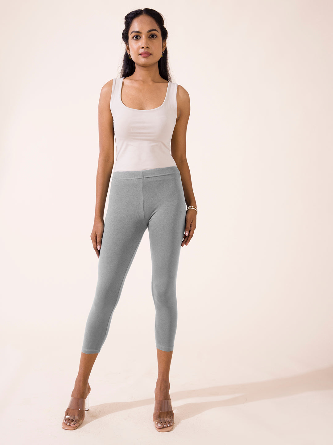 Ebony Grey Cotton Stretch Cropped Leggings