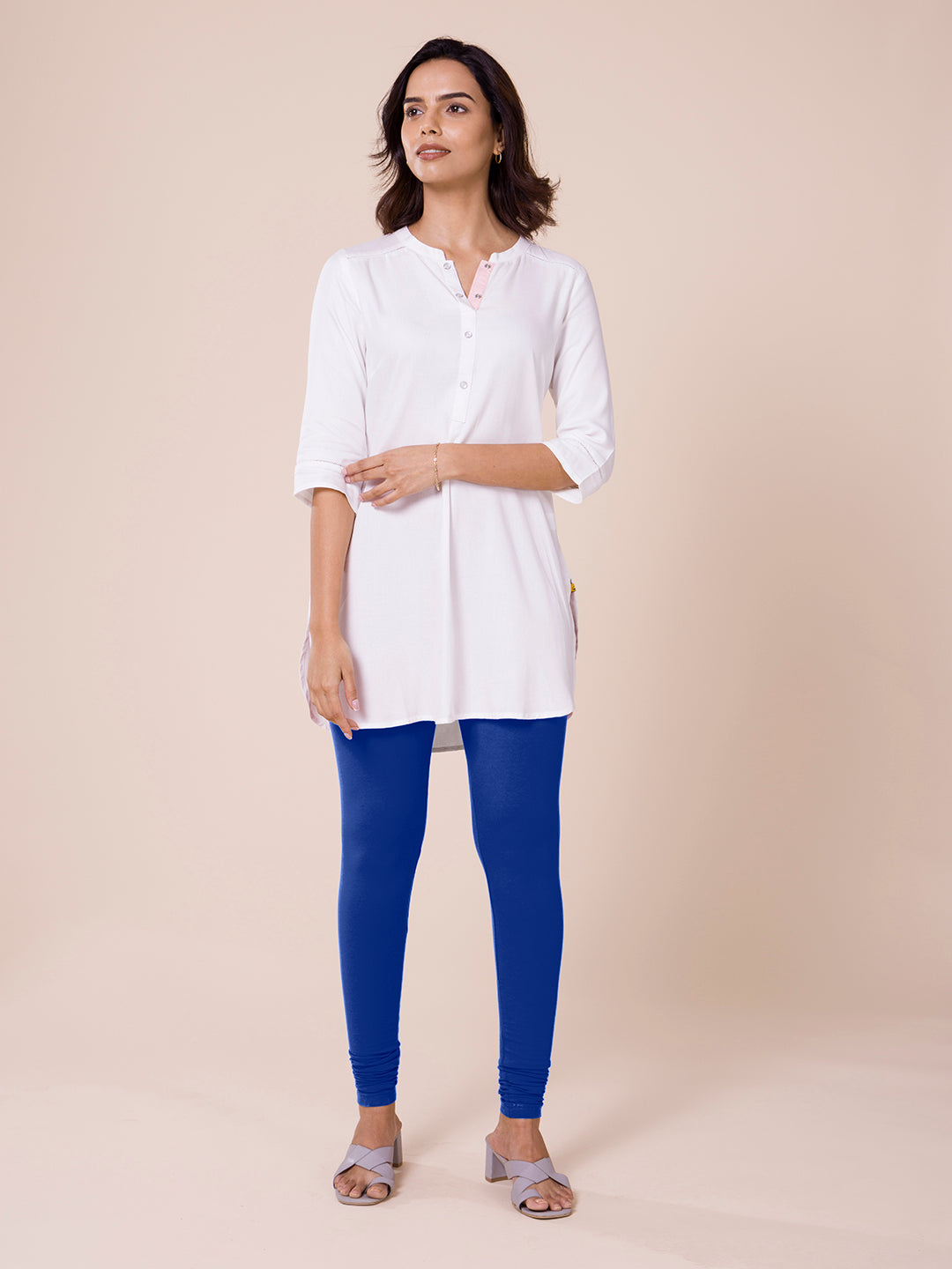 Solid Knit Churidar Leggings - Blue, Women, Indian Clothing