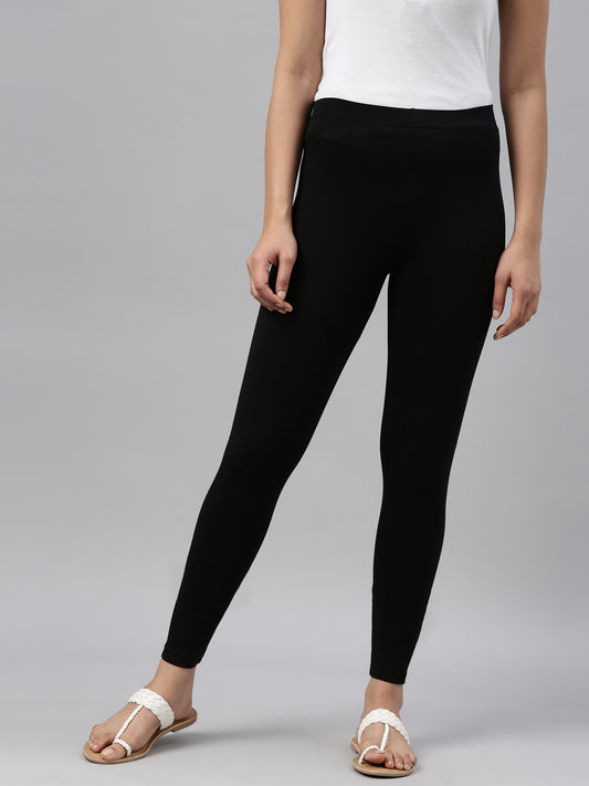 Black Cotton Stretch Ankle Length Leggings