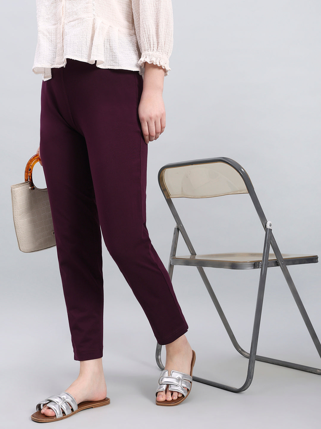 Dark Purple Cotton Stretch Kurti pants