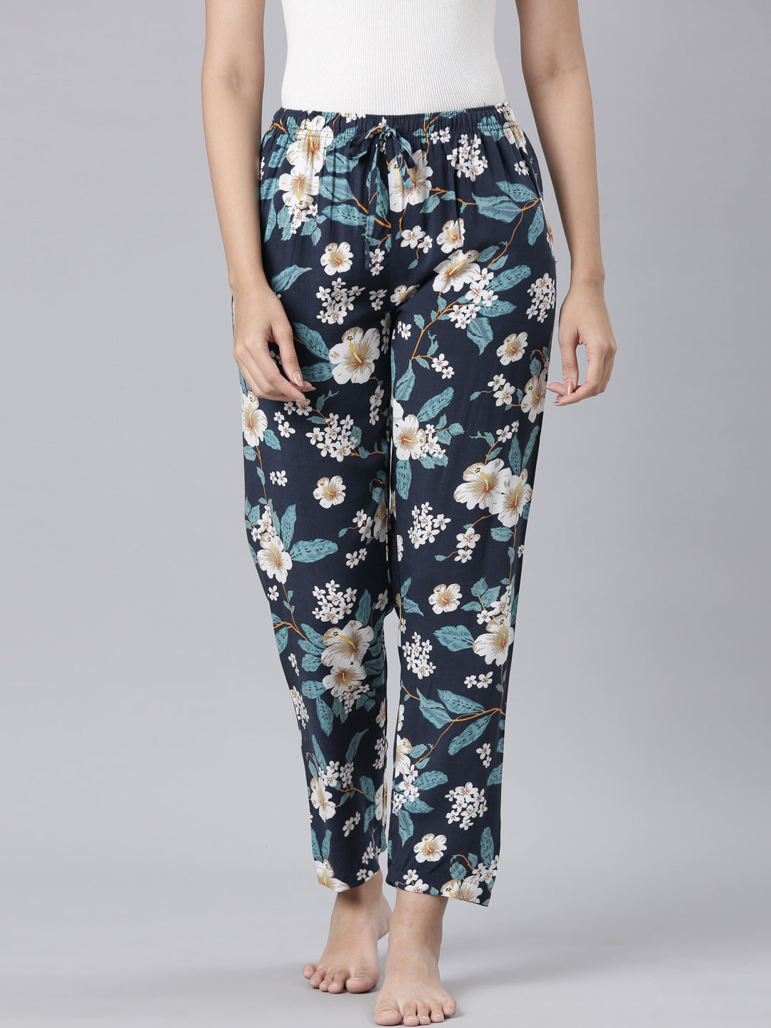 Black Woven Viscose Printed Lounge Pants
