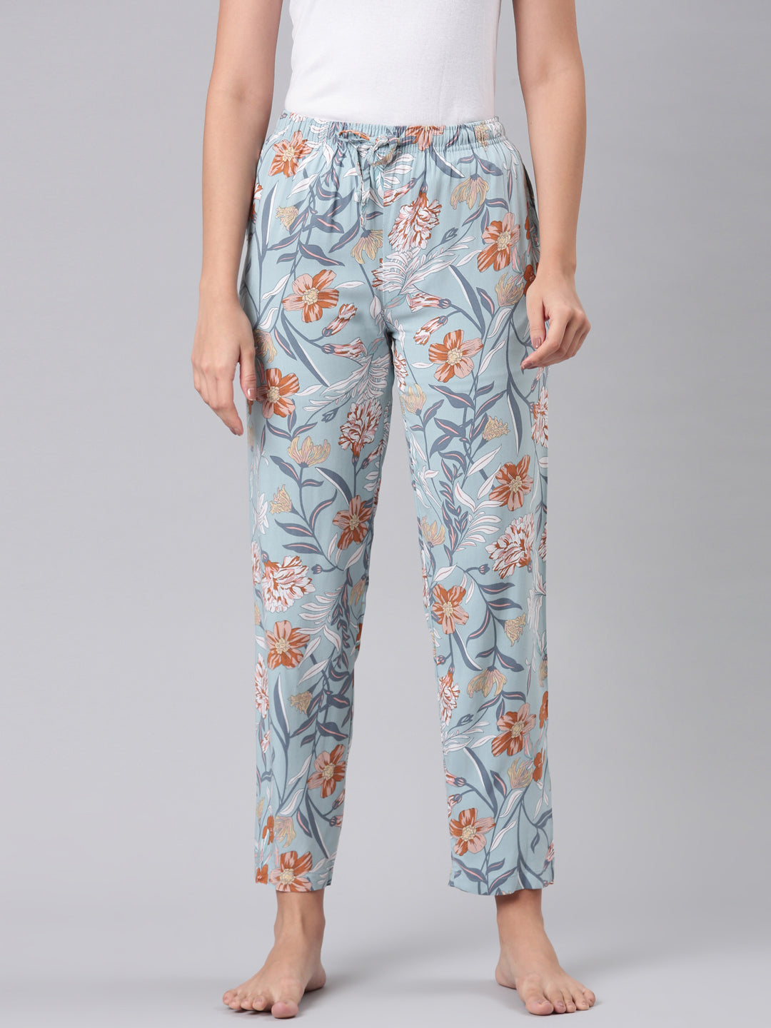 Blue Woven Viscose Printed Lounge Pants