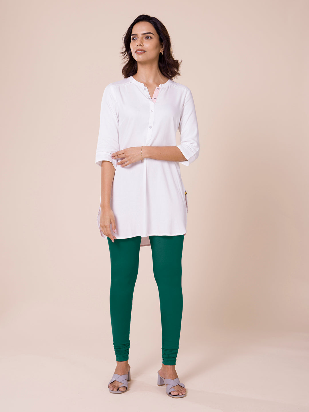 Solid Knit Churidar Leggings - Lime Green, Women