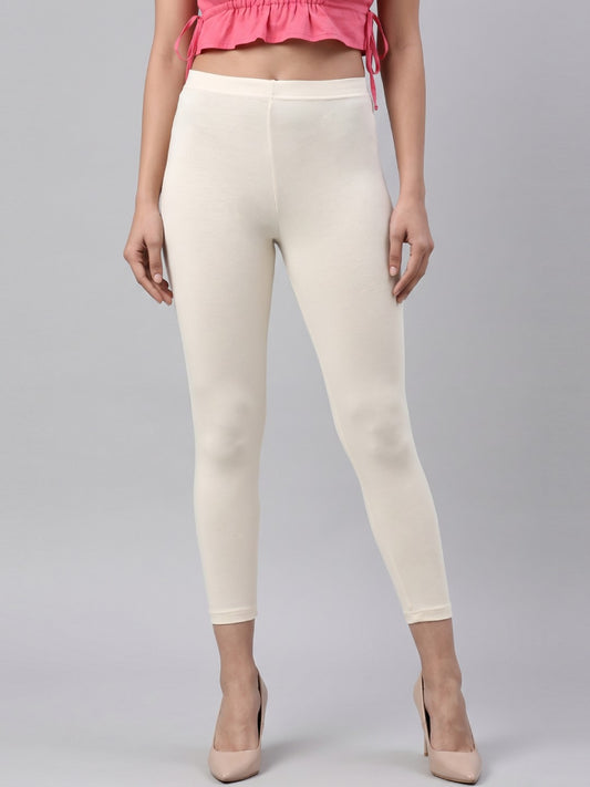 Ecru Cotton Stretch Cropped Leggings