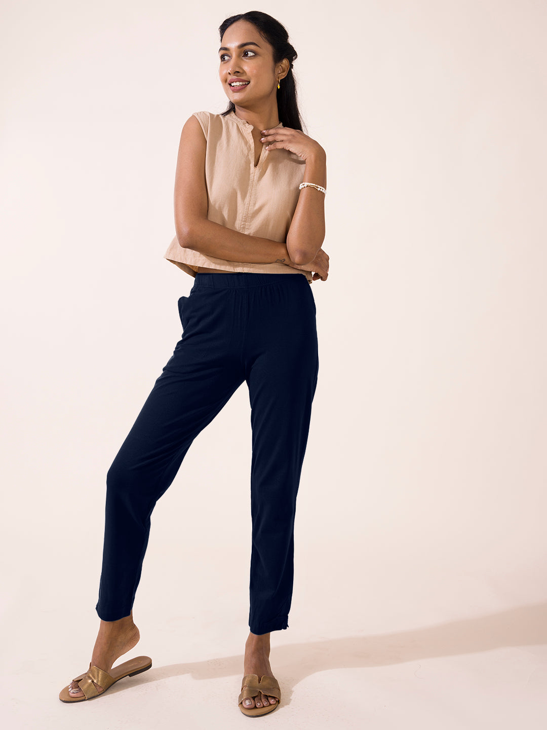 Navy Cotton Stretch Kurti Pants