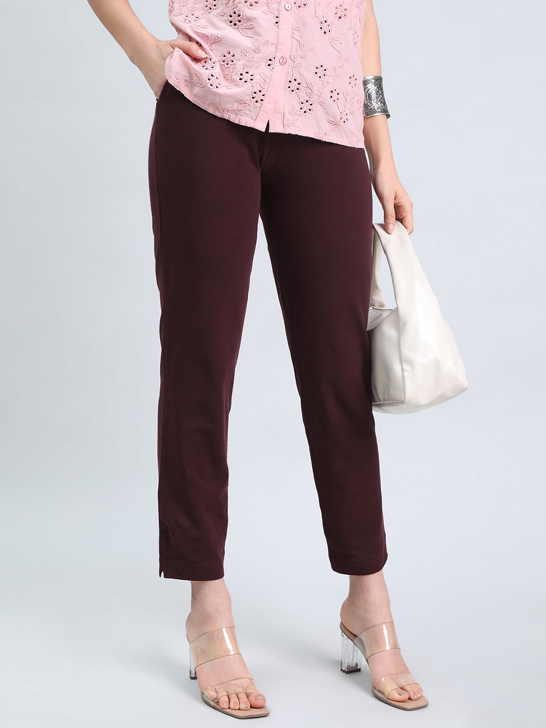 Dark Wine Cotton Stretch Kurti Pants