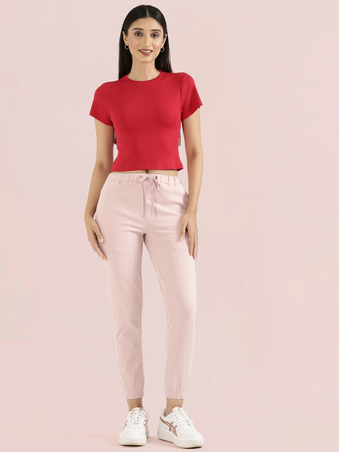 Light Pink Cotton Poly Stretch Cuffed Joggers