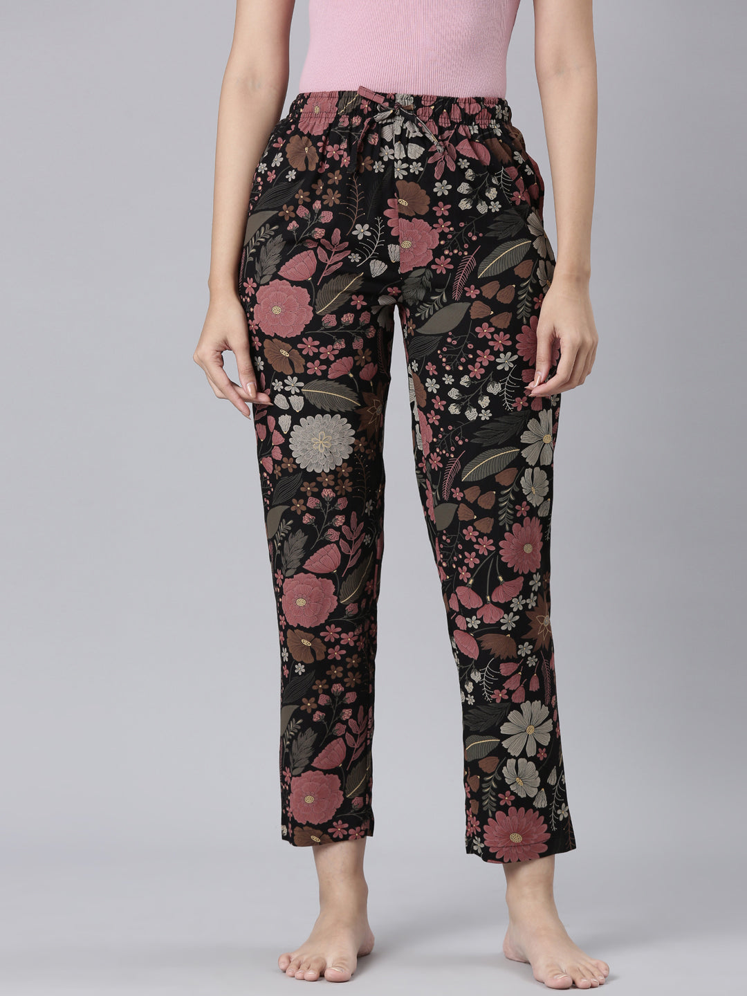 Black Woven Viscose Printed Lounge Pants