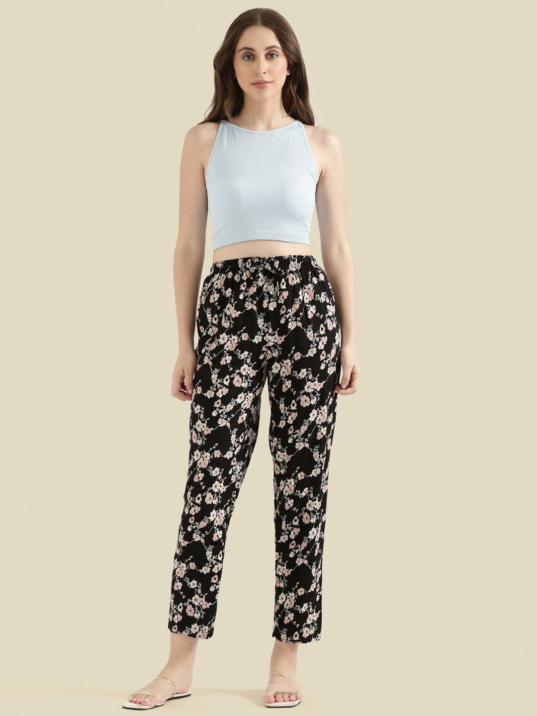 Black Woven Viscose Printed Lounge Pants