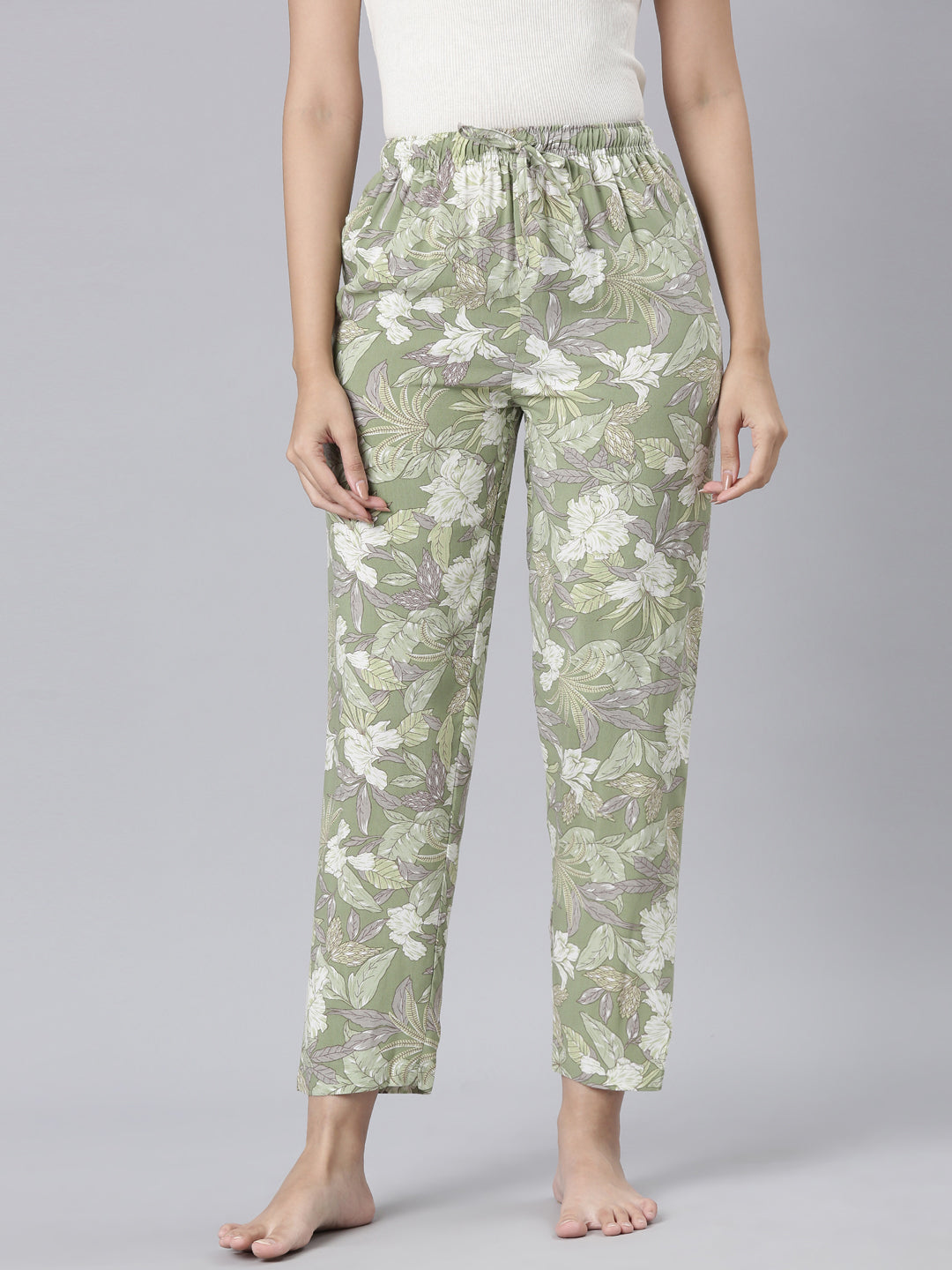 Green Woven Viscose Printed Lounge Pants