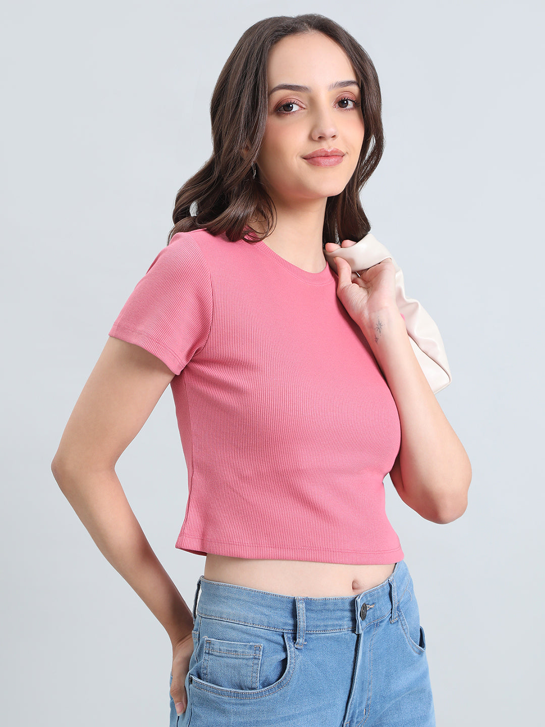 Cotton Stretch Slim Fit Cropped T-Shirt