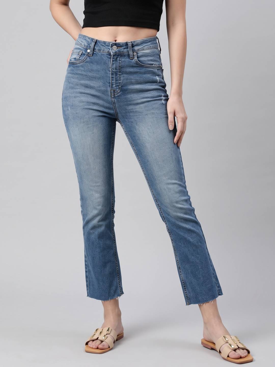 Light Blue Denim Mini Flare Jeans
