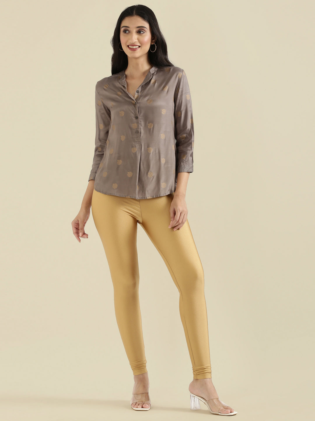 Bright Gold Nylon Stretch Shimmer Leggings