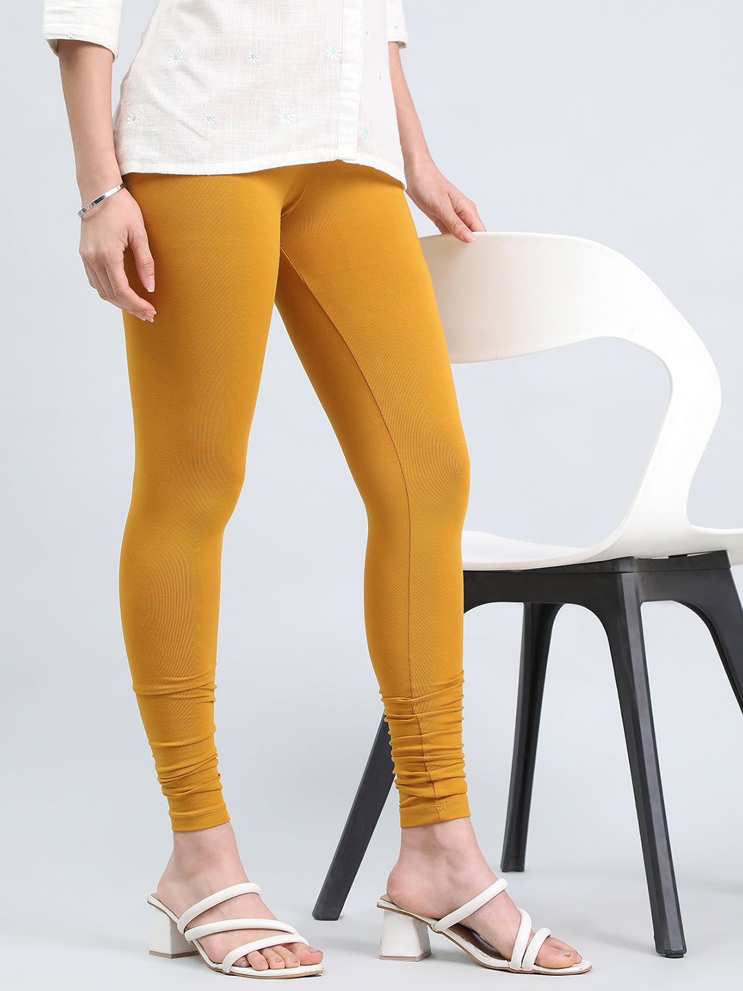 Dark Mustard Cotton Stretch Ankle Length Leggings