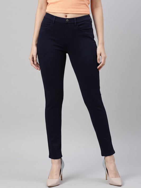 Navy Cotton Polyester Super Stretch Jeggings