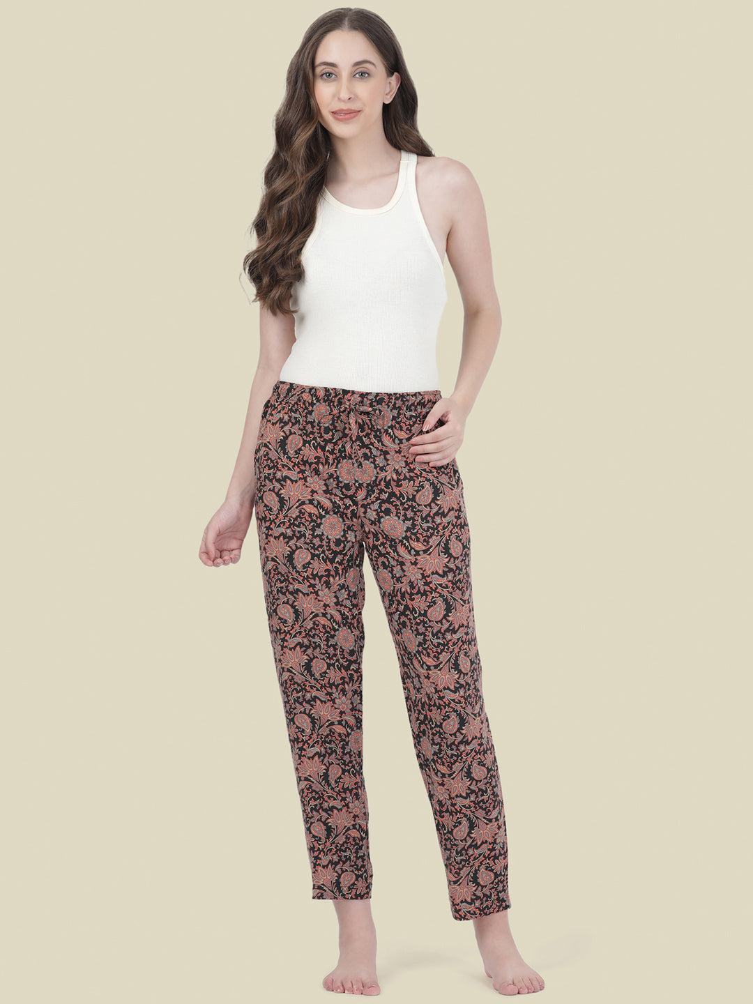 Black Woven Viscose Printed Lounge Pants