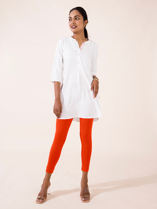 Orange Cotton Stretch Ankle Length Leggings