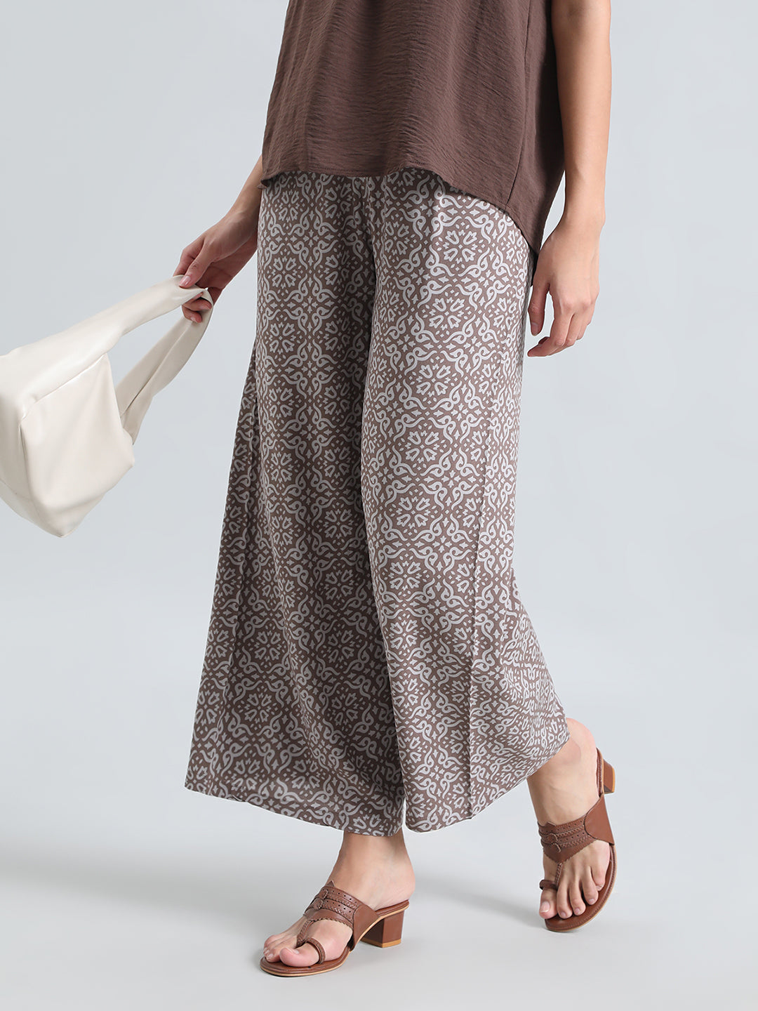 Brown Woven Viscose Printed Palazzo