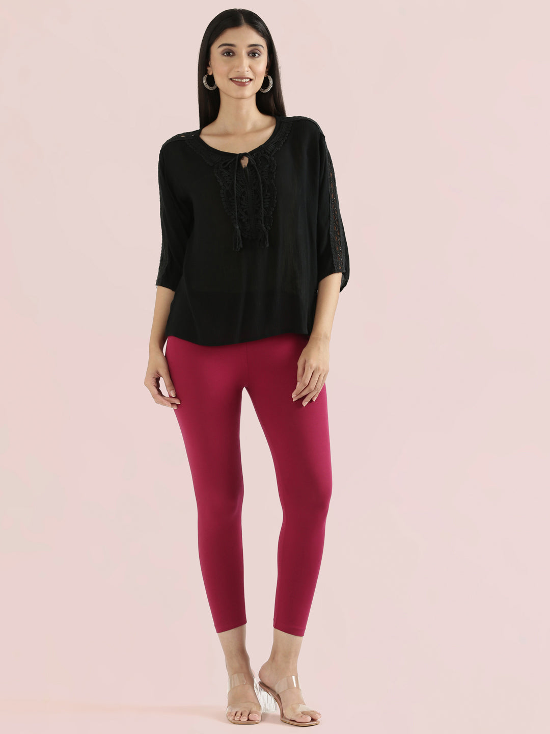 Dark Fuchsia Cotton Stretch Cropped Leggings