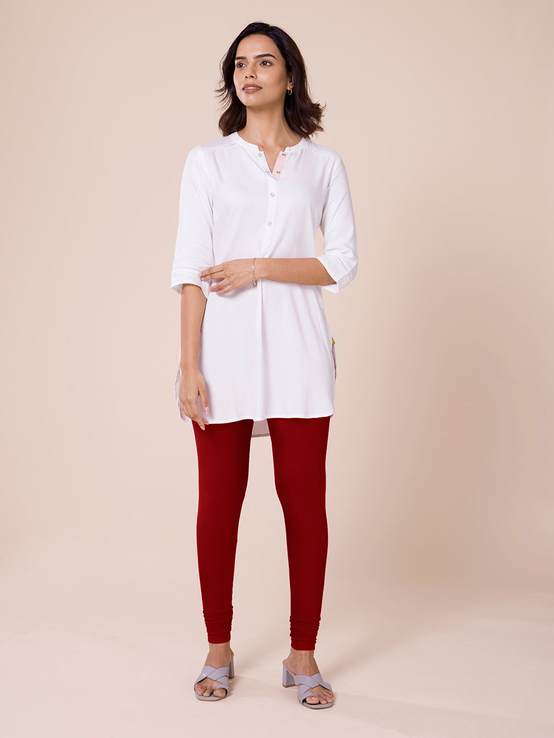 Women's Bright Red Cotton Churidar Dress Leggings Online - GoColors