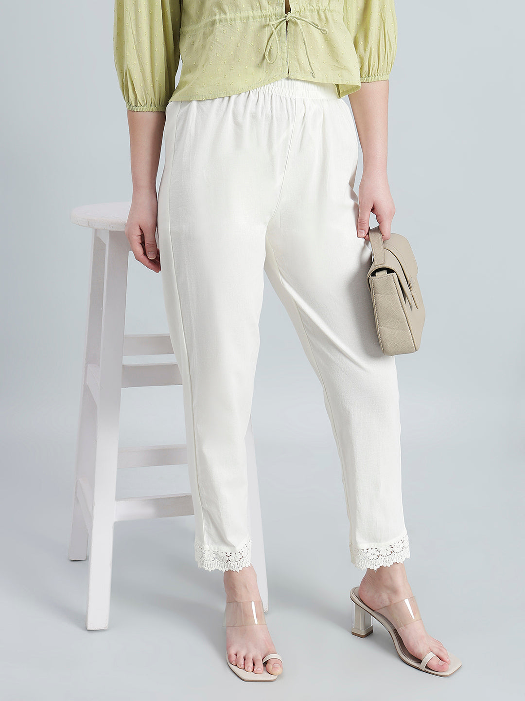 Cream 100% Cotton Lace Pencil Pant