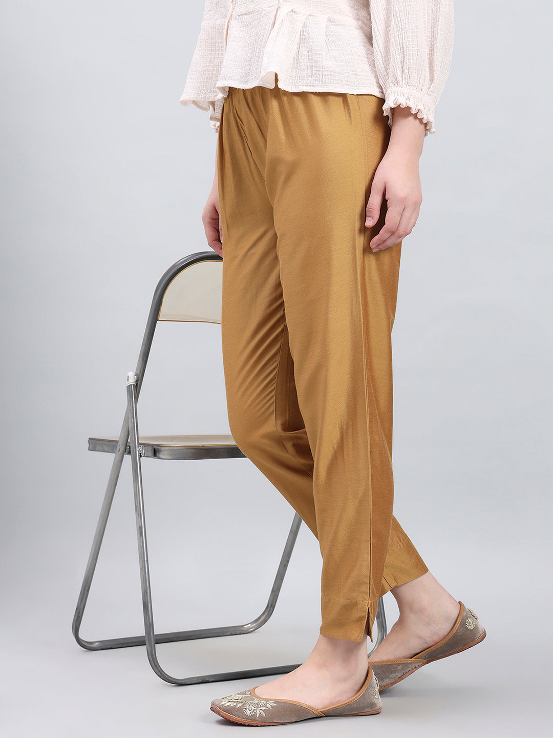 Bright Gold Poly Modal Metallic Pants