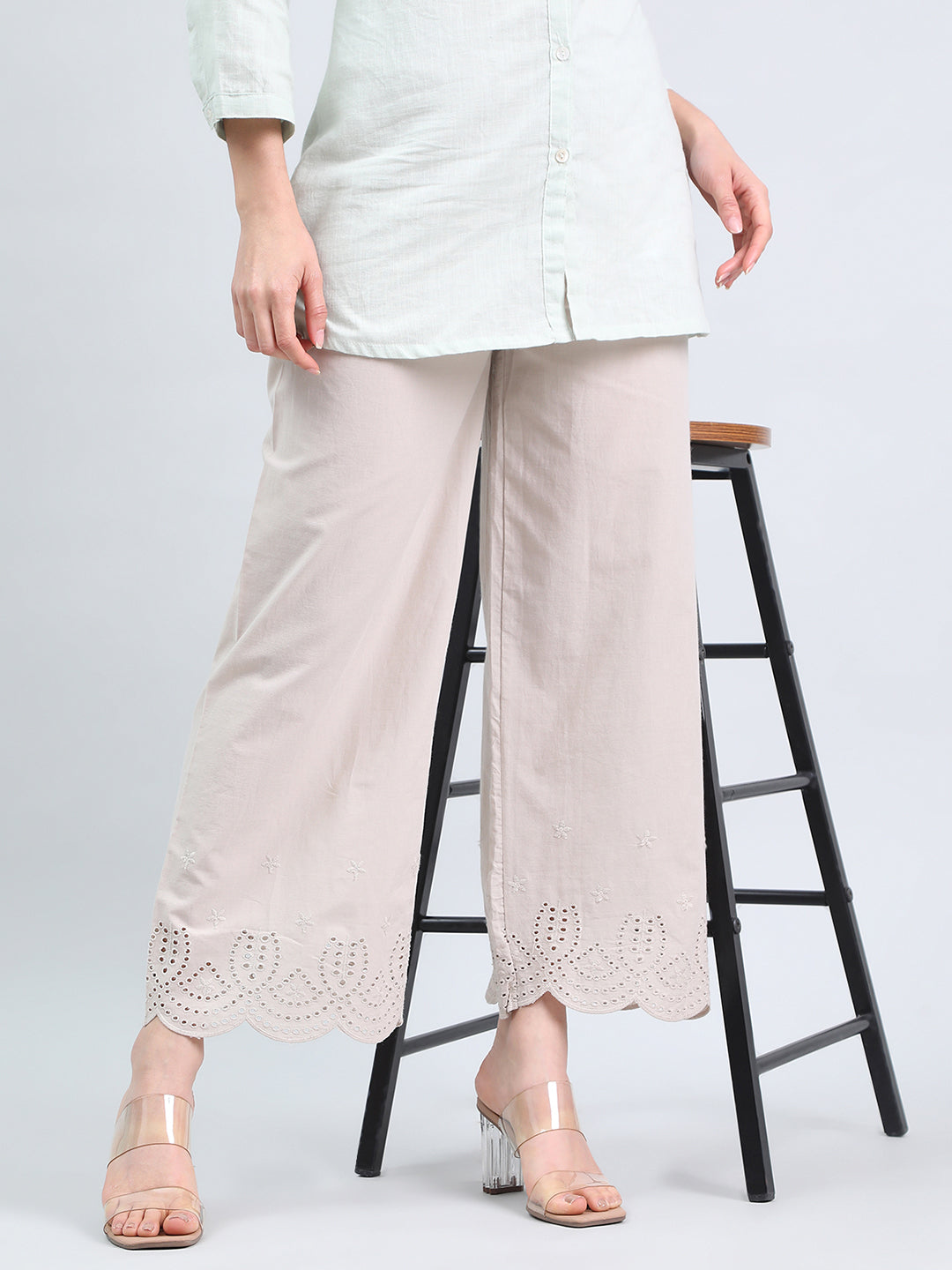 Light Beige Cotton Hakoba Palazzo