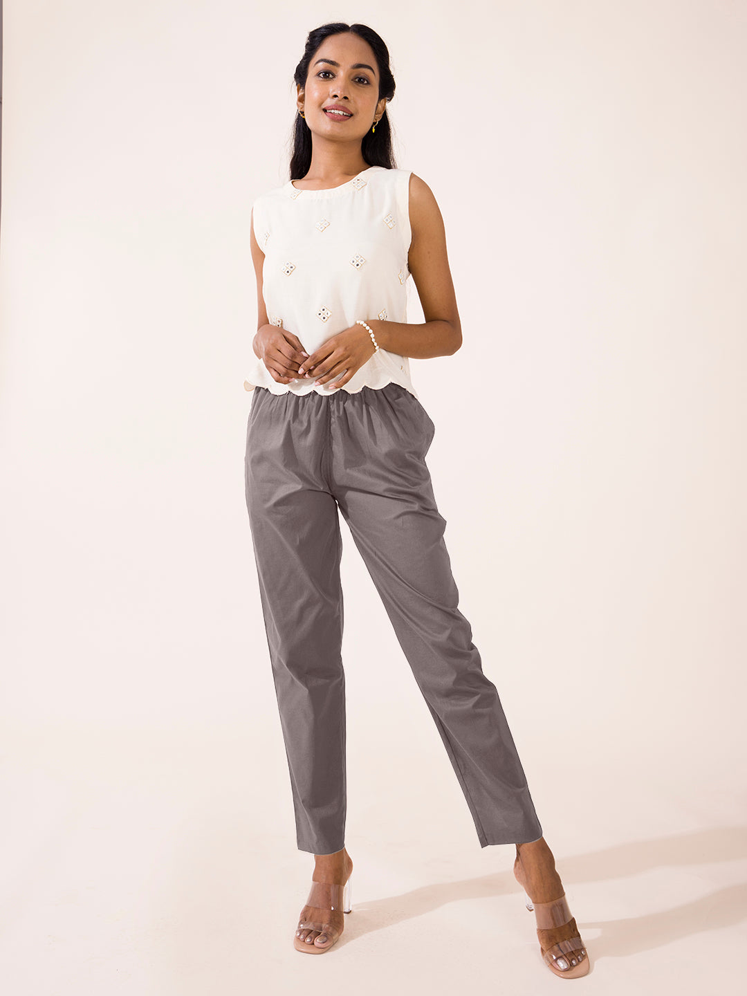 Medium Grey Cotton Cambric Cotton Pants